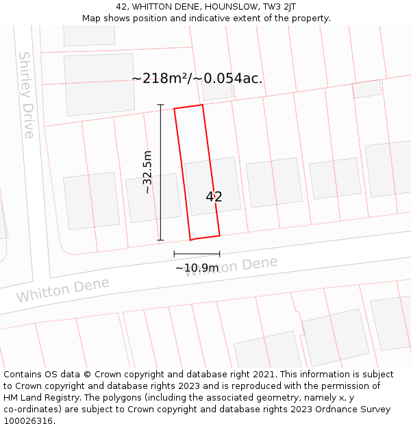42, WHITTON DENE, HOUNSLOW, TW3 2JT: Plot and title map