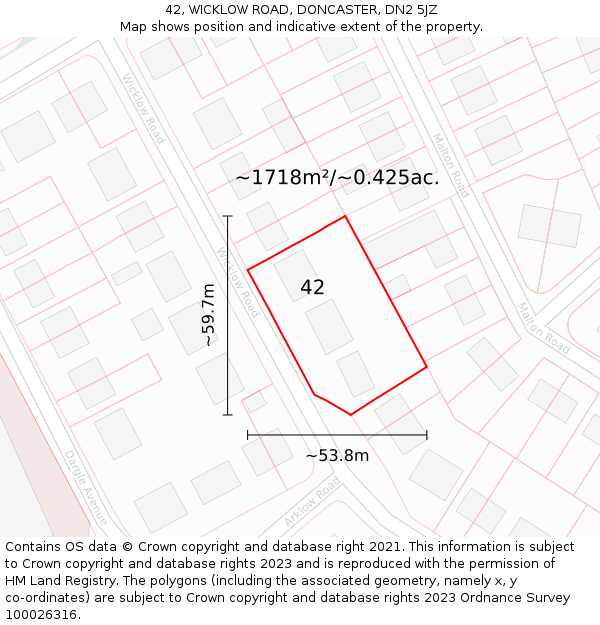 42, WICKLOW ROAD, DONCASTER, DN2 5JZ: Plot and title map