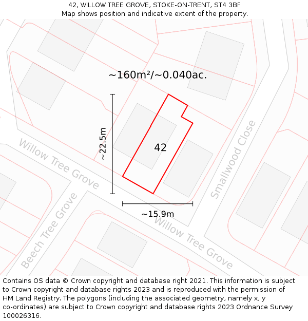 42, WILLOW TREE GROVE, STOKE-ON-TRENT, ST4 3BF: Plot and title map
