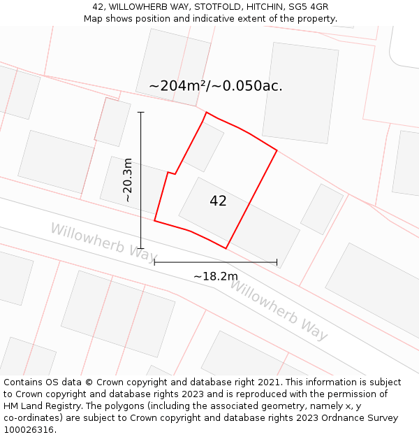 42, WILLOWHERB WAY, STOTFOLD, HITCHIN, SG5 4GR: Plot and title map