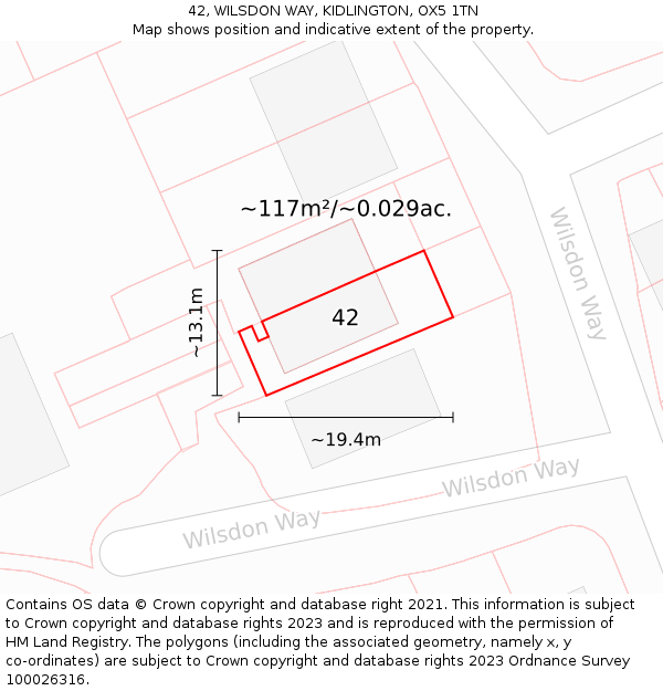 42, WILSDON WAY, KIDLINGTON, OX5 1TN: Plot and title map