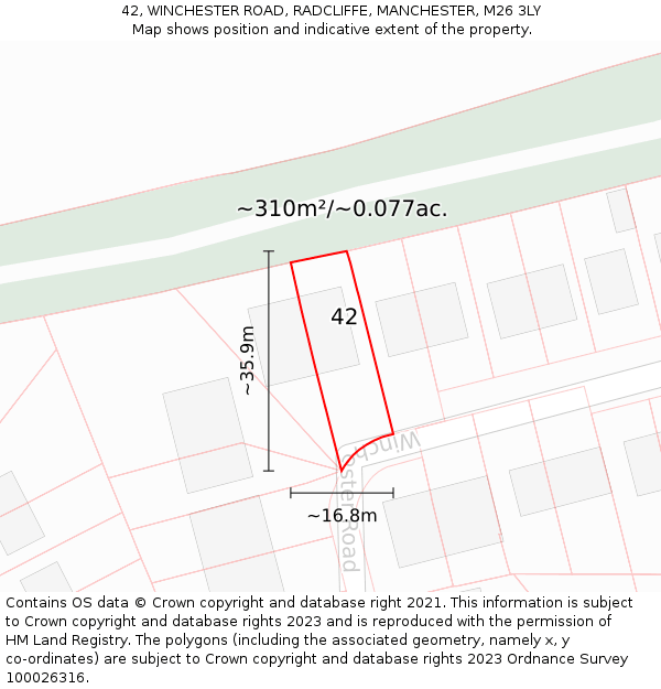 42, WINCHESTER ROAD, RADCLIFFE, MANCHESTER, M26 3LY: Plot and title map