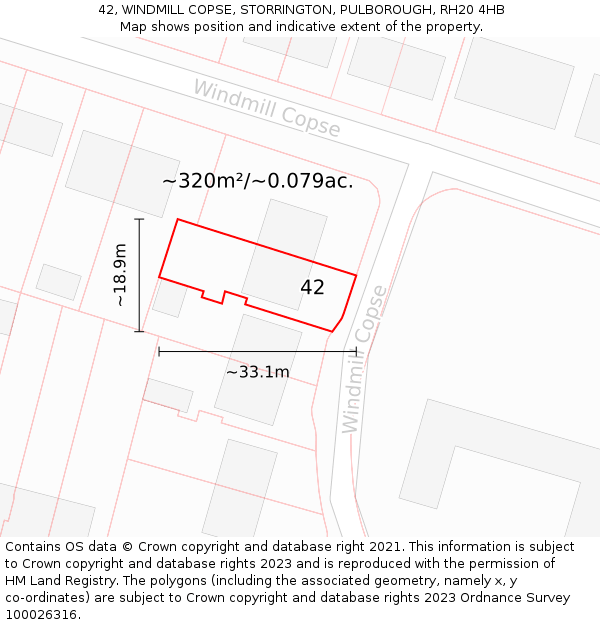 42, WINDMILL COPSE, STORRINGTON, PULBOROUGH, RH20 4HB: Plot and title map