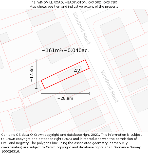 42, WINDMILL ROAD, HEADINGTON, OXFORD, OX3 7BX: Plot and title map