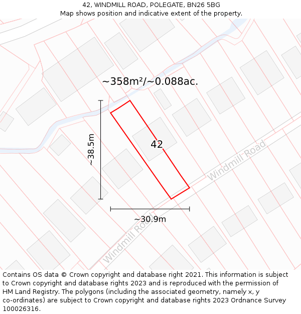 42, WINDMILL ROAD, POLEGATE, BN26 5BG: Plot and title map
