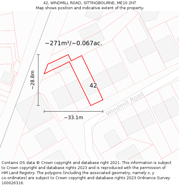 42, WINDMILL ROAD, SITTINGBOURNE, ME10 2NT: Plot and title map