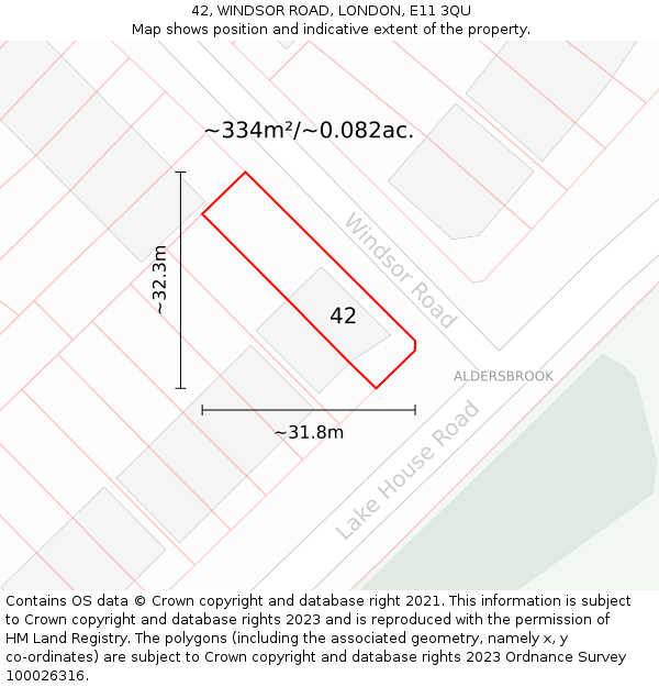42, WINDSOR ROAD, LONDON, E11 3QU: Plot and title map