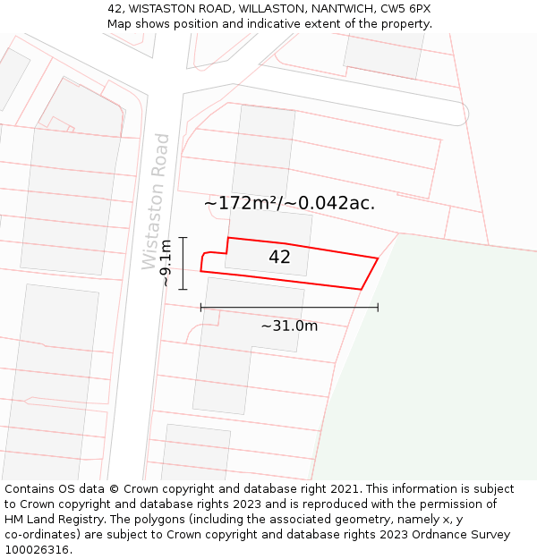 42, WISTASTON ROAD, WILLASTON, NANTWICH, CW5 6PX: Plot and title map