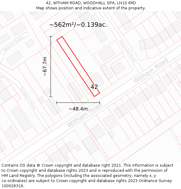 42, WITHAM ROAD, WOODHALL SPA, LN10 6RD: Plot and title map