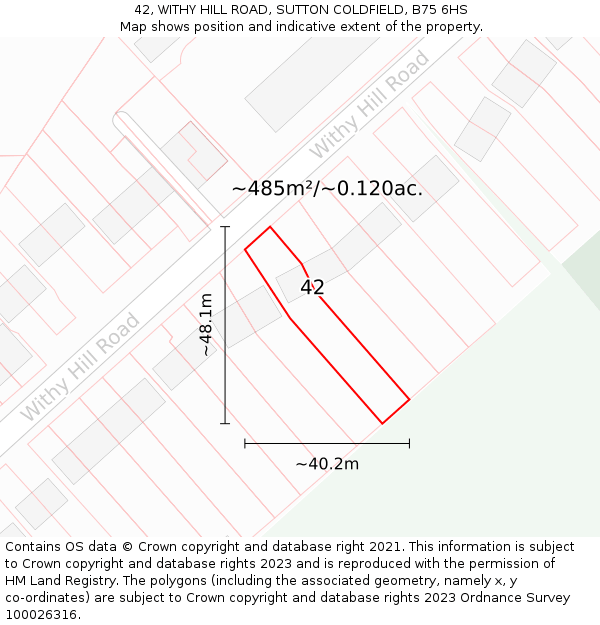 42, WITHY HILL ROAD, SUTTON COLDFIELD, B75 6HS: Plot and title map