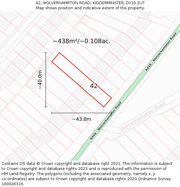 42, WOLVERHAMPTON ROAD, KIDDERMINSTER, DY10 2UT: Plot and title map