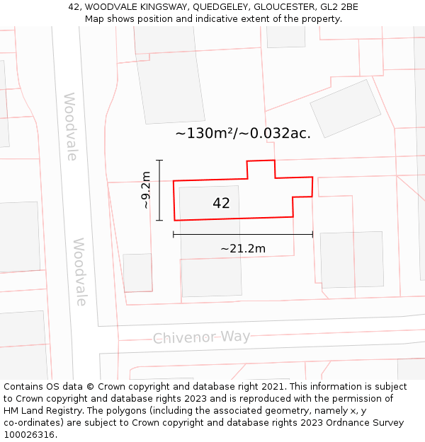 42, WOODVALE KINGSWAY, QUEDGELEY, GLOUCESTER, GL2 2BE: Plot and title map
