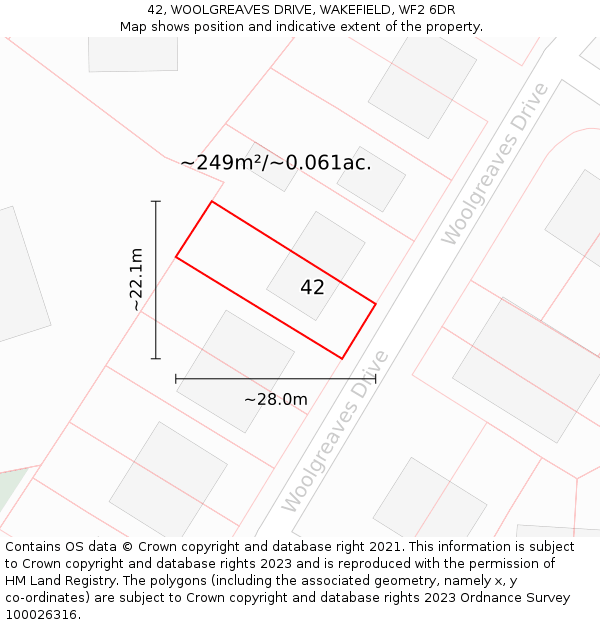 42, WOOLGREAVES DRIVE, WAKEFIELD, WF2 6DR: Plot and title map