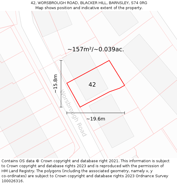 42, WORSBROUGH ROAD, BLACKER HILL, BARNSLEY, S74 0RG: Plot and title map