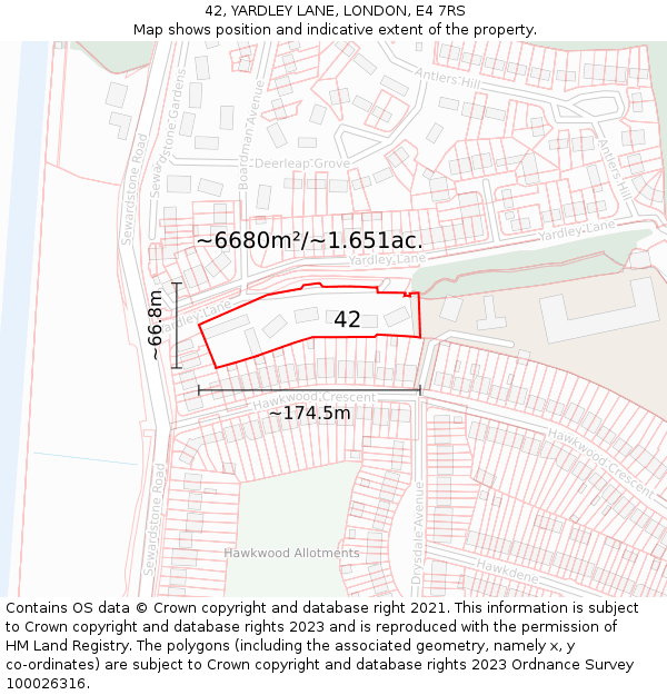 42, YARDLEY LANE, LONDON, E4 7RS: Plot and title map