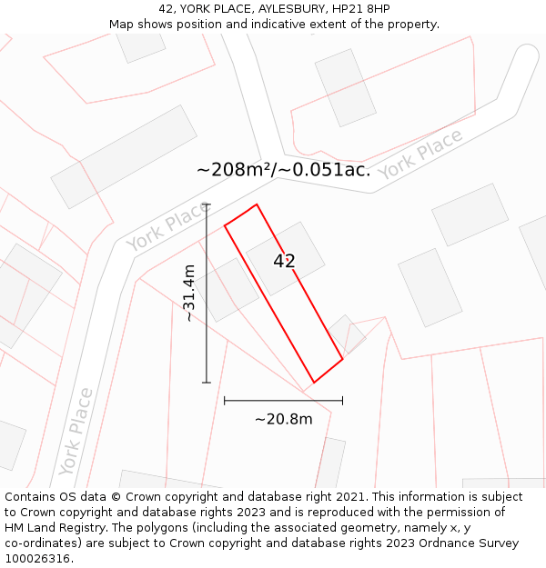 42, YORK PLACE, AYLESBURY, HP21 8HP: Plot and title map