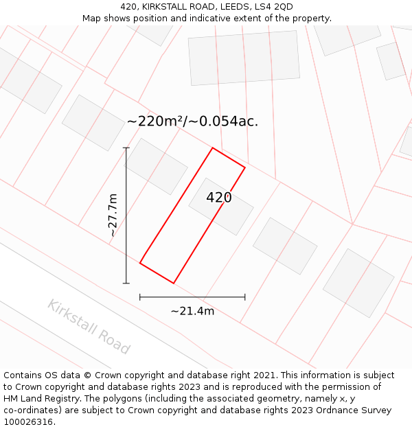 420, KIRKSTALL ROAD, LEEDS, LS4 2QD: Plot and title map