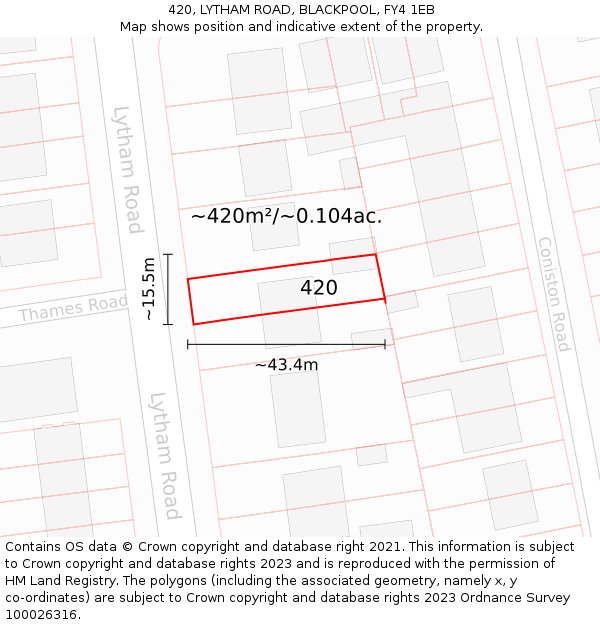 420, LYTHAM ROAD, BLACKPOOL, FY4 1EB: Plot and title map