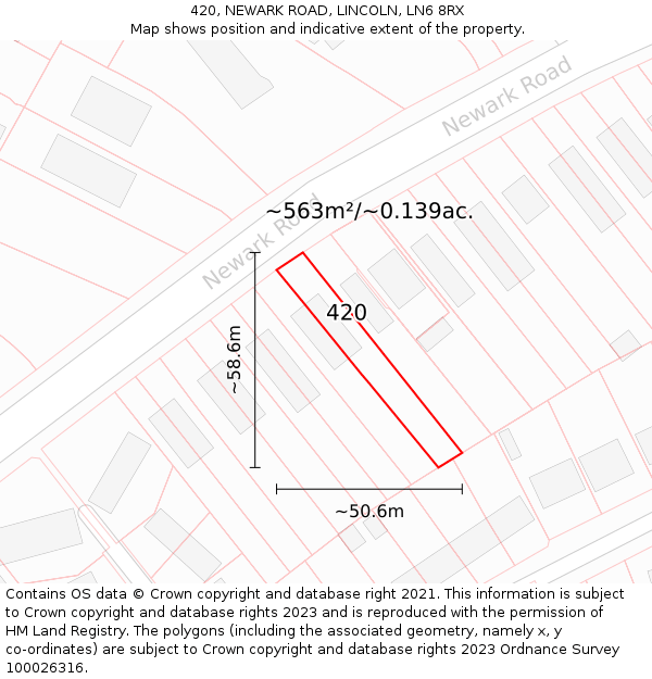420, NEWARK ROAD, LINCOLN, LN6 8RX: Plot and title map
