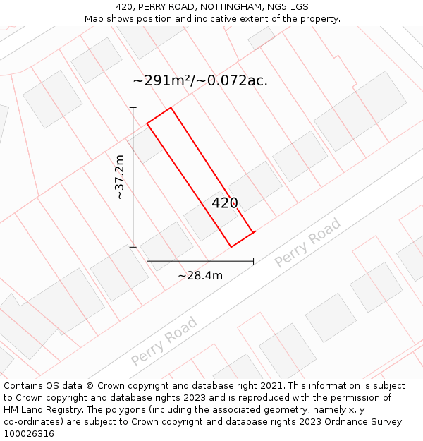 420, PERRY ROAD, NOTTINGHAM, NG5 1GS: Plot and title map