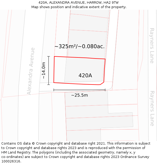 420A, ALEXANDRA AVENUE, HARROW, HA2 9TW: Plot and title map