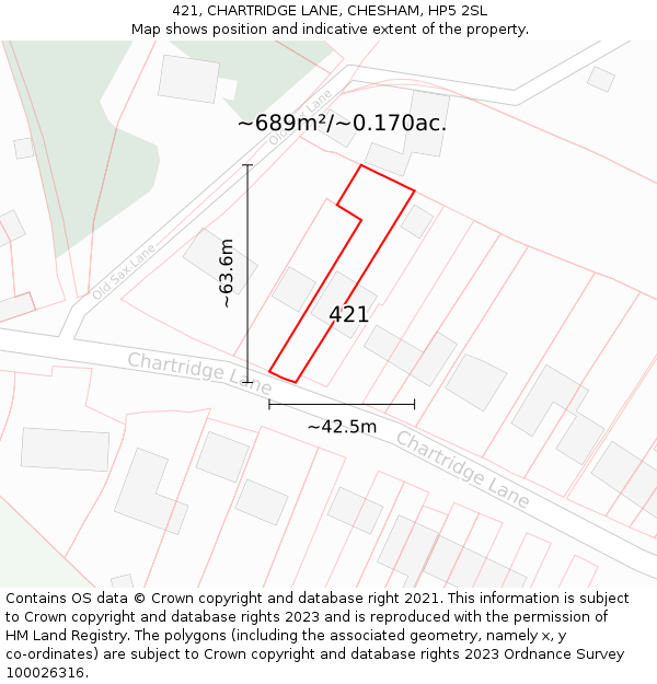 421, CHARTRIDGE LANE, CHESHAM, HP5 2SL: Plot and title map