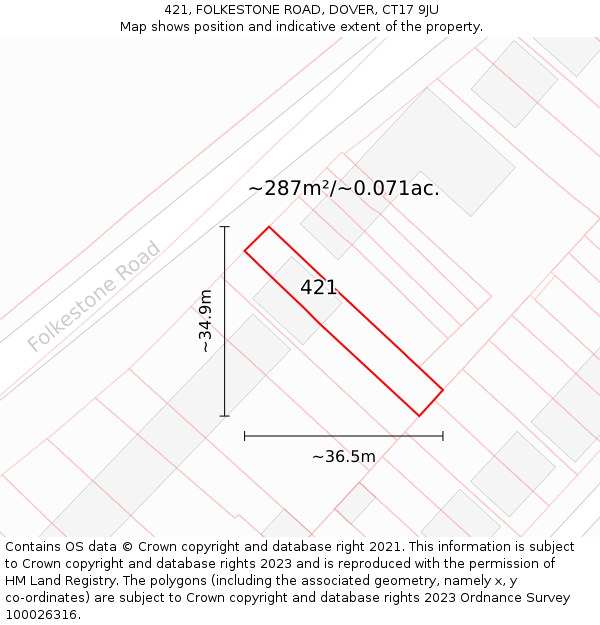 421, FOLKESTONE ROAD, DOVER, CT17 9JU: Plot and title map