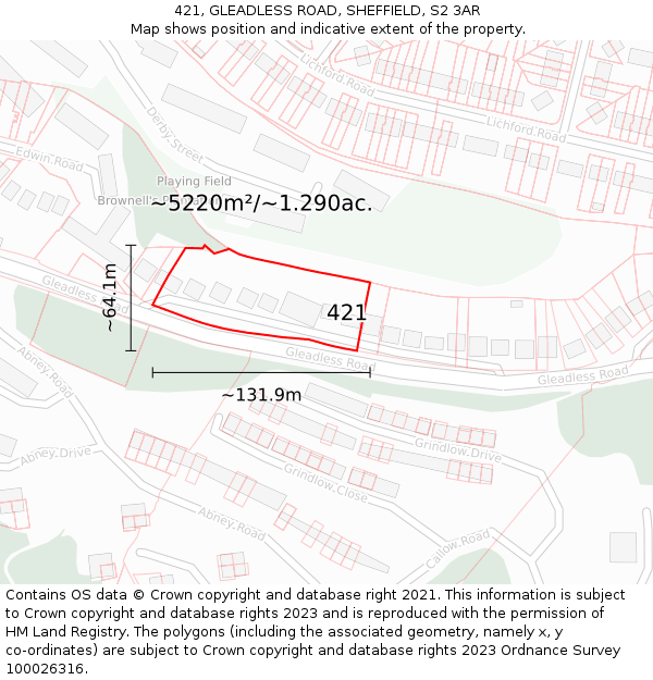 421, GLEADLESS ROAD, SHEFFIELD, S2 3AR: Plot and title map