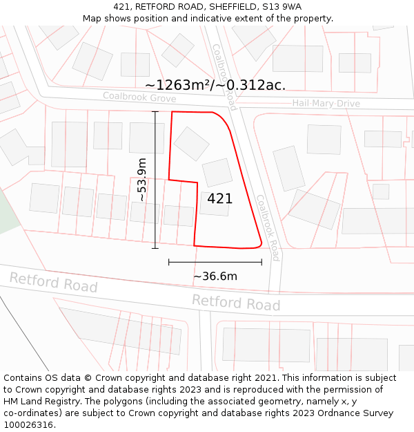 421, RETFORD ROAD, SHEFFIELD, S13 9WA: Plot and title map