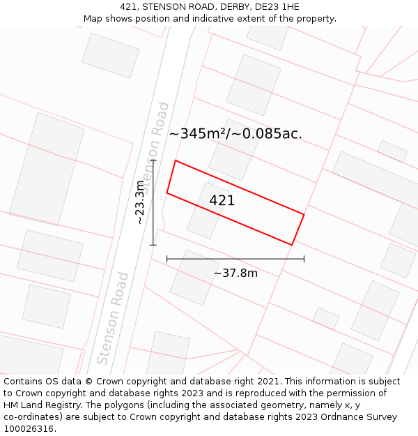 421, STENSON ROAD, DERBY, DE23 1HE: Plot and title map