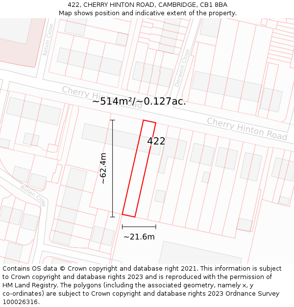 422, CHERRY HINTON ROAD, CAMBRIDGE, CB1 8BA: Plot and title map