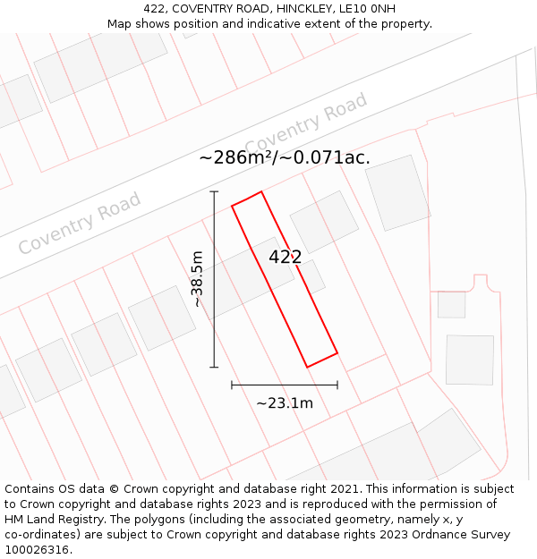 422, COVENTRY ROAD, HINCKLEY, LE10 0NH: Plot and title map