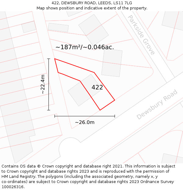 422, DEWSBURY ROAD, LEEDS, LS11 7LG: Plot and title map