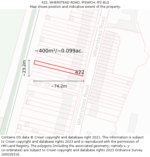 422, WHERSTEAD ROAD, IPSWICH, IP2 8LQ: Plot and title map