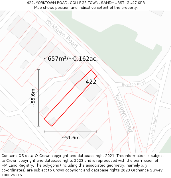 422, YORKTOWN ROAD, COLLEGE TOWN, SANDHURST, GU47 0PR: Plot and title map