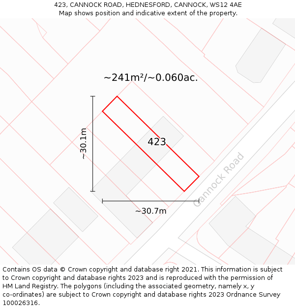 423, CANNOCK ROAD, HEDNESFORD, CANNOCK, WS12 4AE: Plot and title map