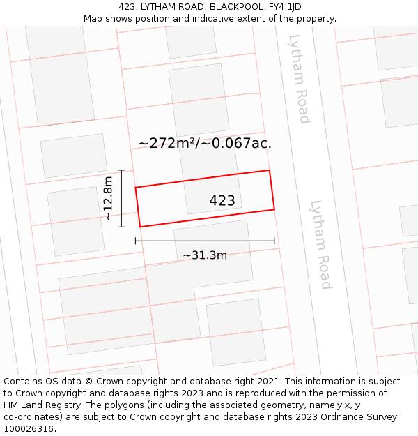423, LYTHAM ROAD, BLACKPOOL, FY4 1JD: Plot and title map