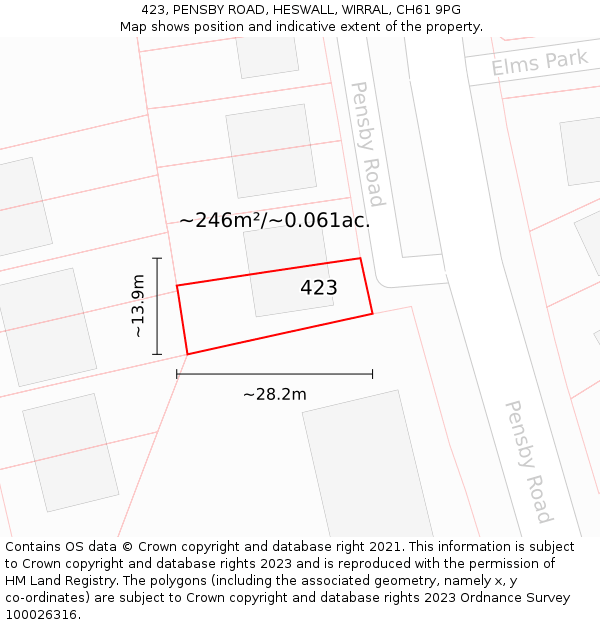 423, PENSBY ROAD, HESWALL, WIRRAL, CH61 9PG: Plot and title map