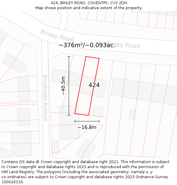 424, BINLEY ROAD, COVENTRY, CV3 2DN: Plot and title map