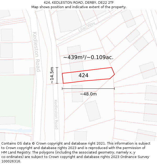 424, KEDLESTON ROAD, DERBY, DE22 2TF: Plot and title map
