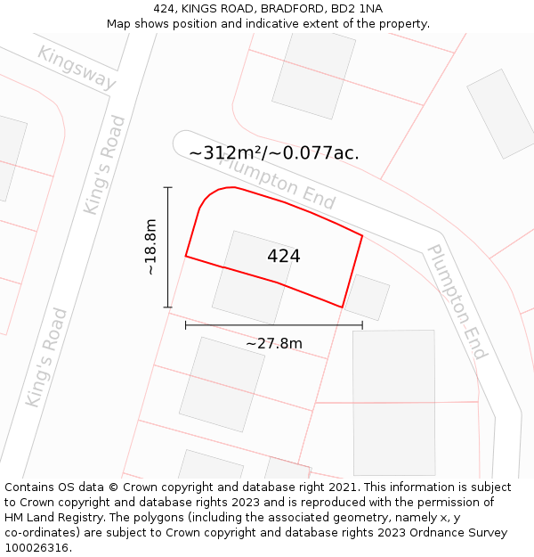 424, KINGS ROAD, BRADFORD, BD2 1NA: Plot and title map