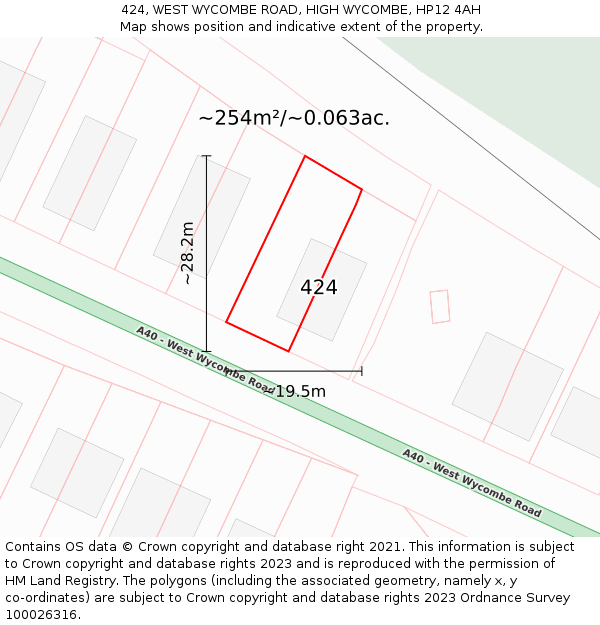 424, WEST WYCOMBE ROAD, HIGH WYCOMBE, HP12 4AH: Plot and title map