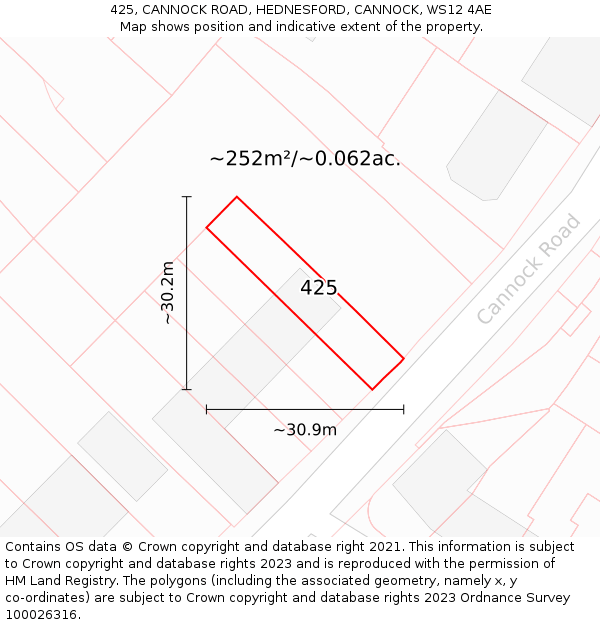 425, CANNOCK ROAD, HEDNESFORD, CANNOCK, WS12 4AE: Plot and title map