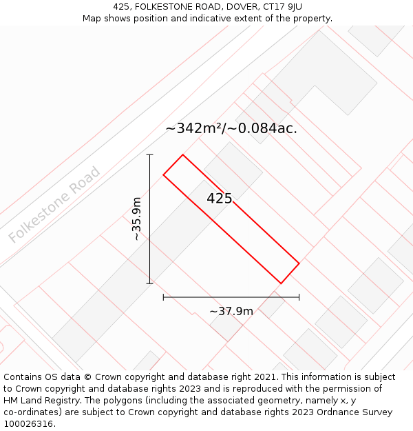 425, FOLKESTONE ROAD, DOVER, CT17 9JU: Plot and title map