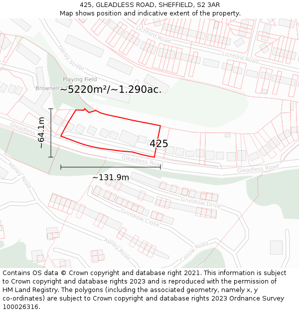 425, GLEADLESS ROAD, SHEFFIELD, S2 3AR: Plot and title map