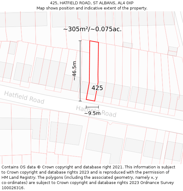 425, HATFIELD ROAD, ST ALBANS, AL4 0XP: Plot and title map