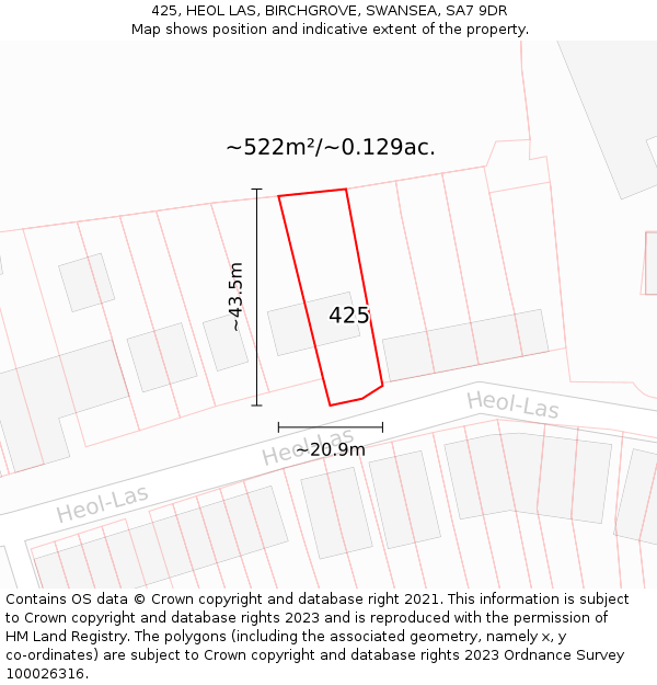 425, HEOL LAS, BIRCHGROVE, SWANSEA, SA7 9DR: Plot and title map