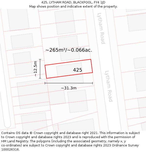 425, LYTHAM ROAD, BLACKPOOL, FY4 1JD: Plot and title map