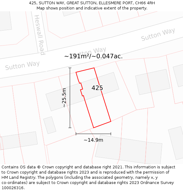 425, SUTTON WAY, GREAT SUTTON, ELLESMERE PORT, CH66 4RH: Plot and title map