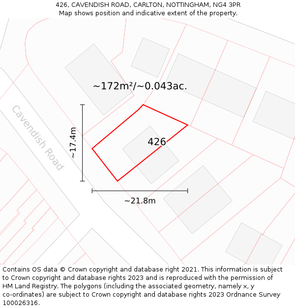 426, CAVENDISH ROAD, CARLTON, NOTTINGHAM, NG4 3PR: Plot and title map